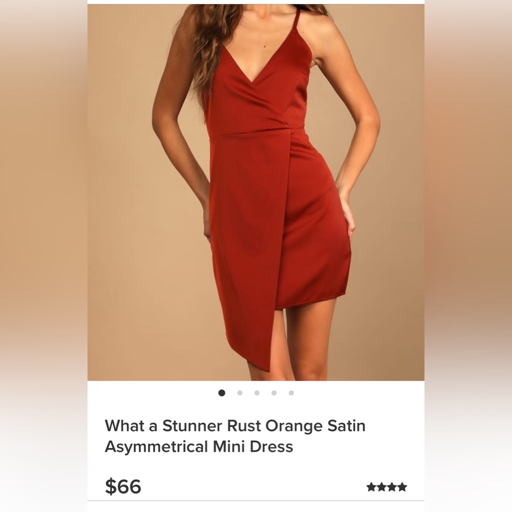 What A Stunner Rust Orange Satin Asymmetrical Mini Dress - Lulu’s - Size Medium